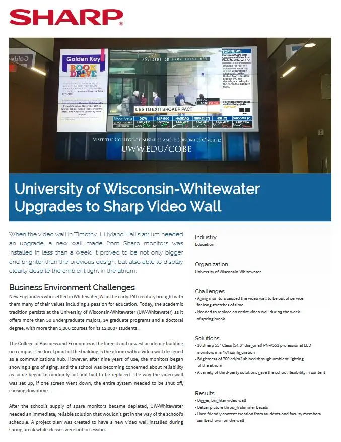 Sharp, University Of Wisconsin, Video Wal,l Case Study, Education, (Dealership Name)