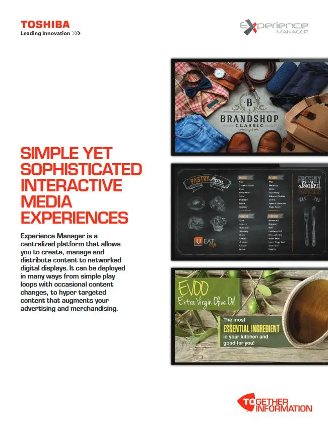 Experience Manager, Brochure, Digital Signage, Toshiba, (Dealership Name)