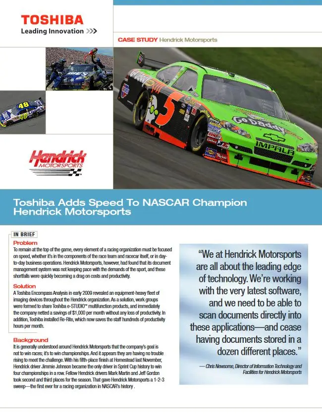 Hendrick Motorsports, Case Study, MPS, MDS, Toshiba, (Dealership Name)
